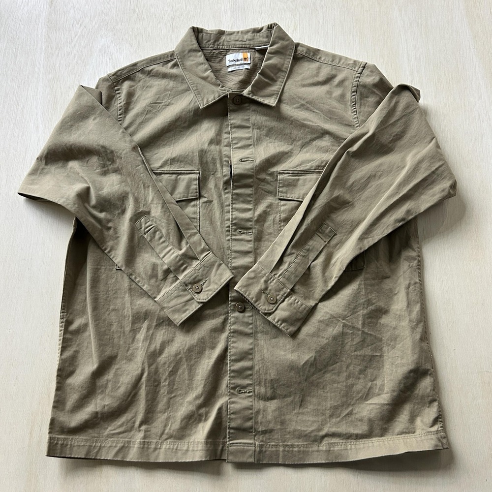 Timberland Men's Casual Button-Down Shirt Jacket in Olive Green